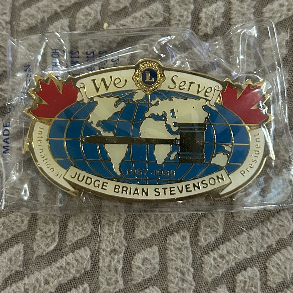 Judge Brian Stevenson International President We Serve Lions Club Pin 1987-1988